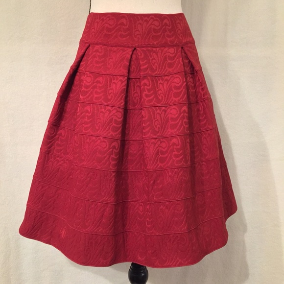 NWT Maeve Anthropologie red scholastic structured banded pleated full skirt - Picture 3 of 12